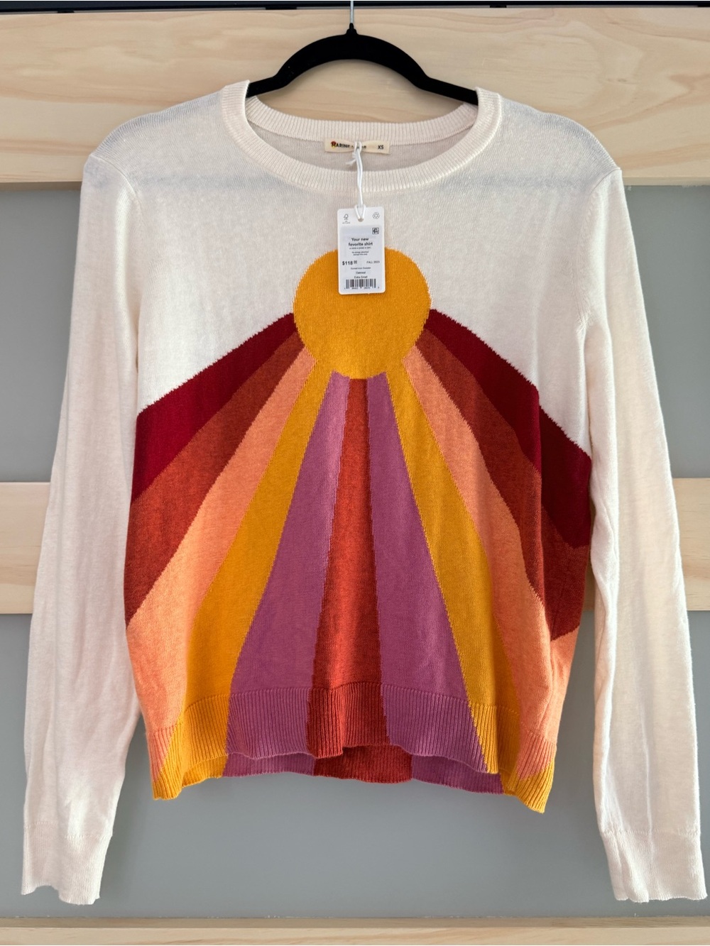 Marine Layer Sunset Icon Sweater XS Oatmeal Rainbow Retro Cotton - Picture 1 of 3